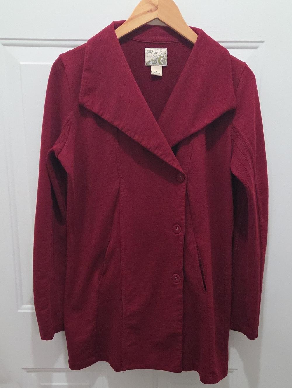 Lucky Brand Lucky Lotus Women's Burgandy Button-Front Sweater Coat L
